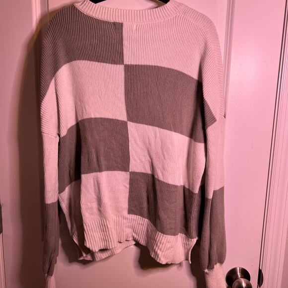 Jessica Simpson Checkerboard Knit Sweater Long Sleeve Crew Neck Women's Large - Picture 2 of 6